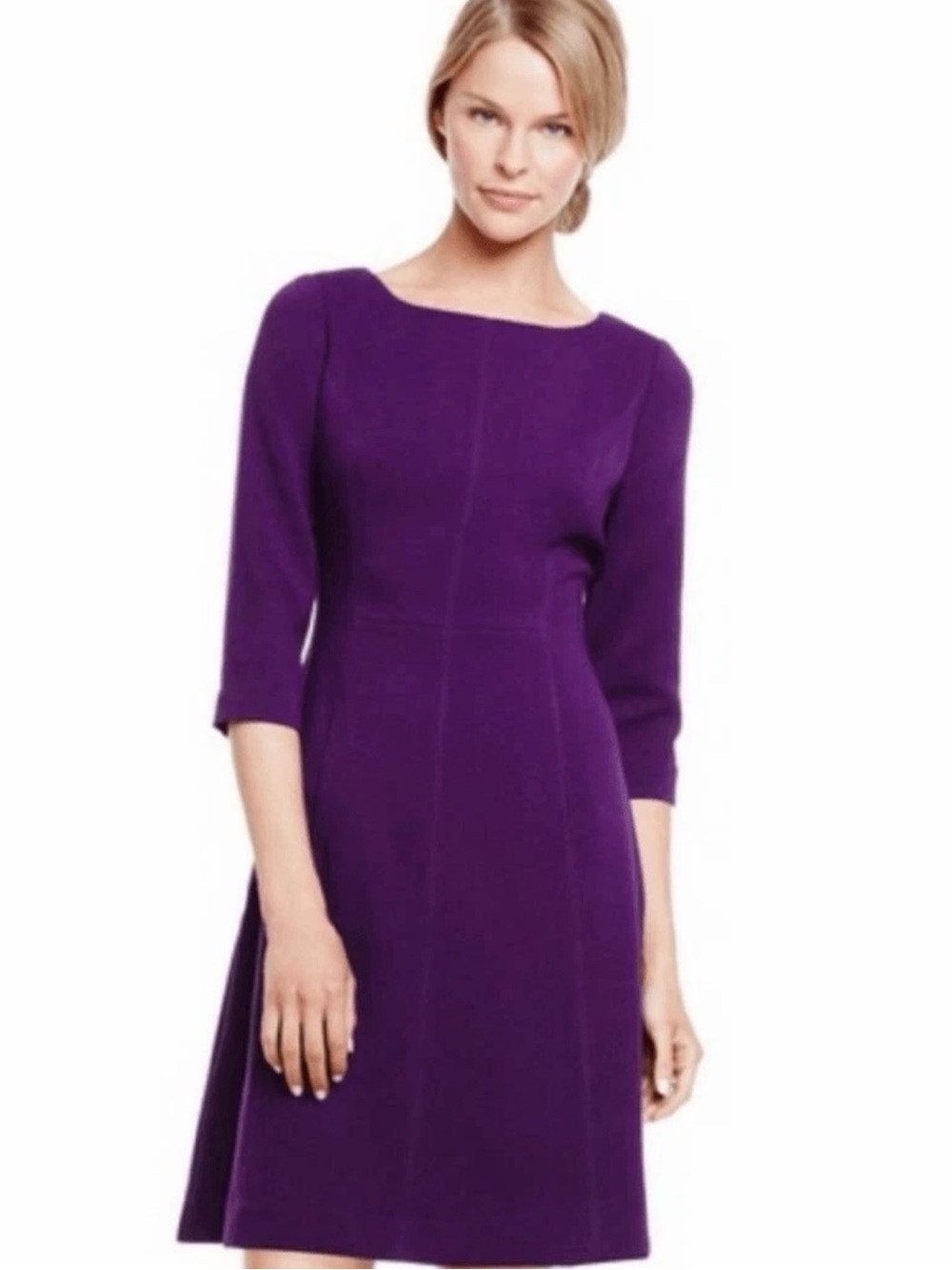 Vince Camuto A Line Dress in Solid Purple with 3/4 Sleeves 6